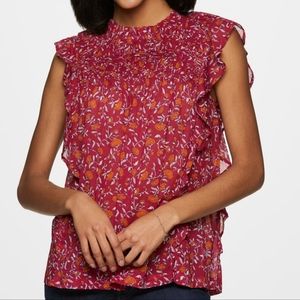 Beachlunchlounge Maya Floral Print Ruffle Pintuck Cotton Top size Medium